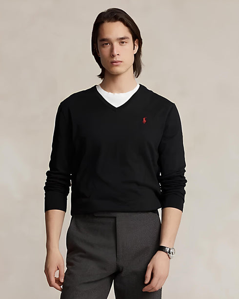 POLO RALPH LAUREN CUSTOM FIT COTTON V-NECK SWEATER